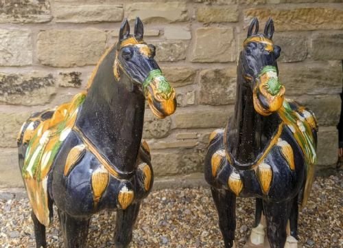 Handsome Pair Of Large Chinese Tang Horses In Sancai Glaze - Image 9