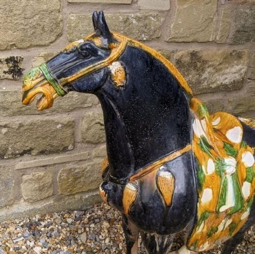 Handsome Pair Of Large Chinese Tang Horses In Sancai Glaze - Image 7