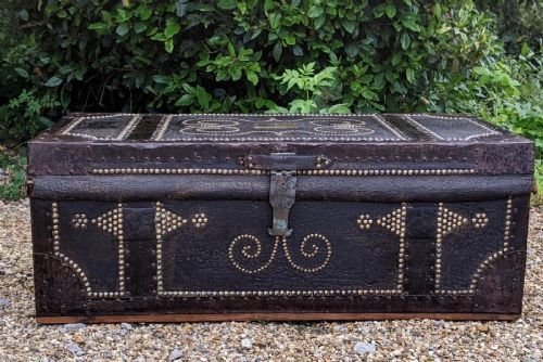 Regency Studded Leather & Metal Bound Trunk Samuel Pratt - Image 3