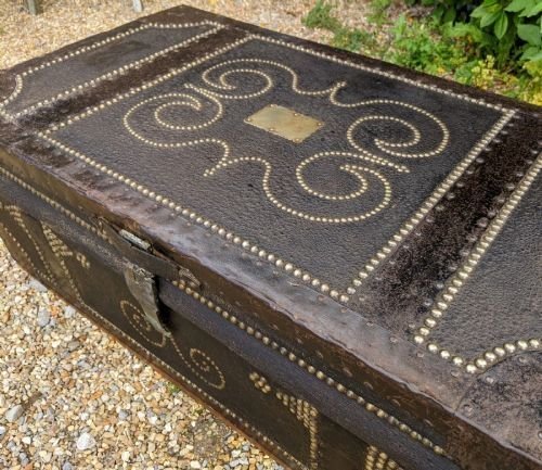Regency Studded Leather & Metal Bound Trunk Samuel Pratt - Image 2