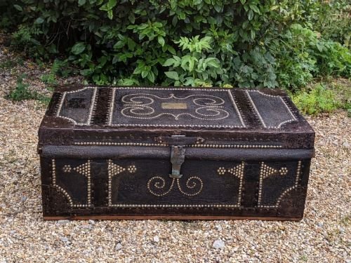 Regency Studded Leather & Metal Bound Trunk Samuel Pratt - Image 4