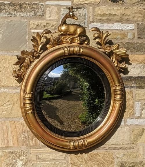Regency Convex Giltwood Mirror Deer Crest