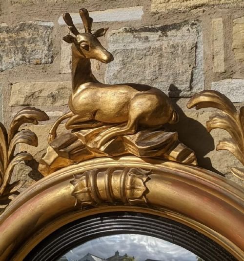 Regency Convex Giltwood Mirror Deer Crest - Image 2