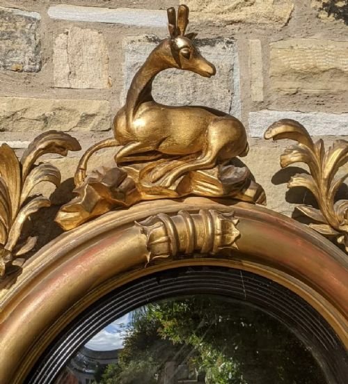Regency Convex Giltwood Mirror Deer Crest - Image 4
