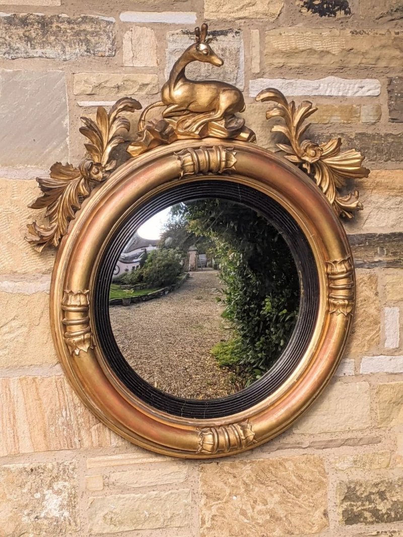Regency Convex Giltwood Mirror Deer Crest - Image 8