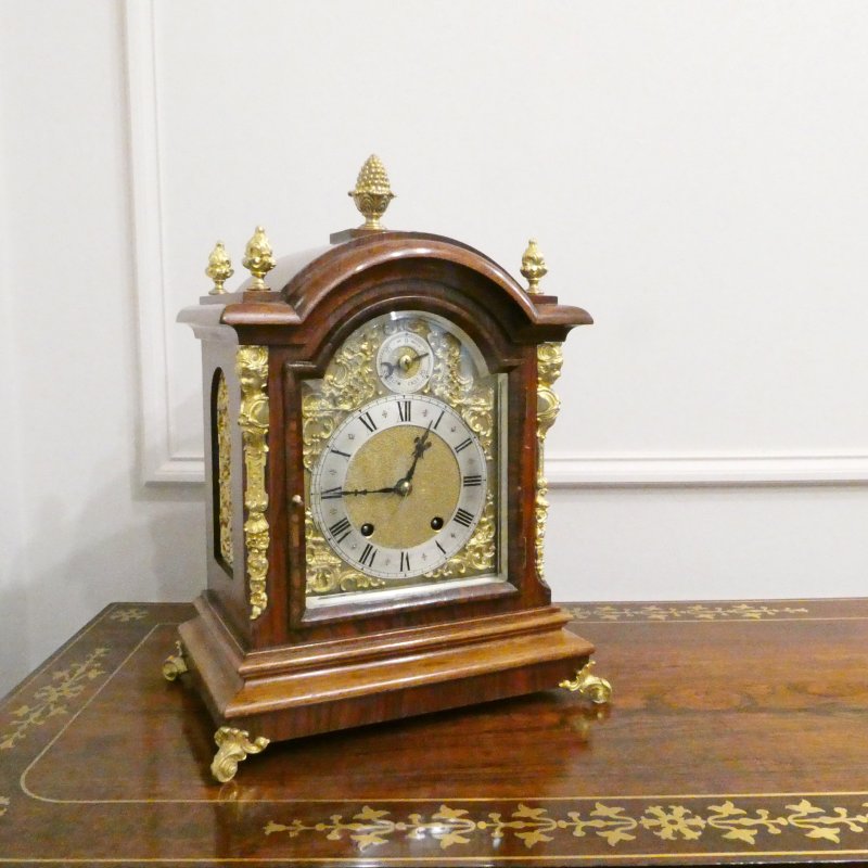 German Walnut Ting Tang Striking Bracket Clock by Schneckenburger