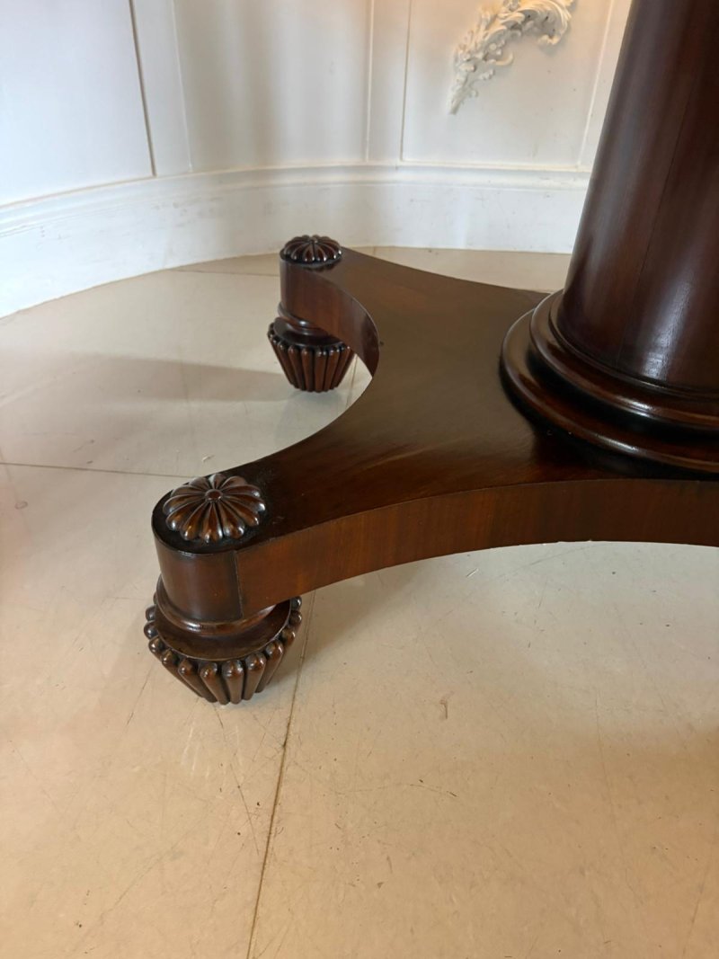 Antique William IV English Figured Mahogany Pedestal Tilt Top Dining Table - Image 10