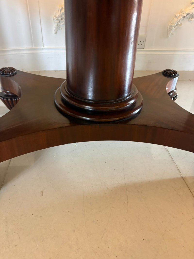 Antique William IV English Figured Mahogany Pedestal Tilt Top Dining Table - Image 9