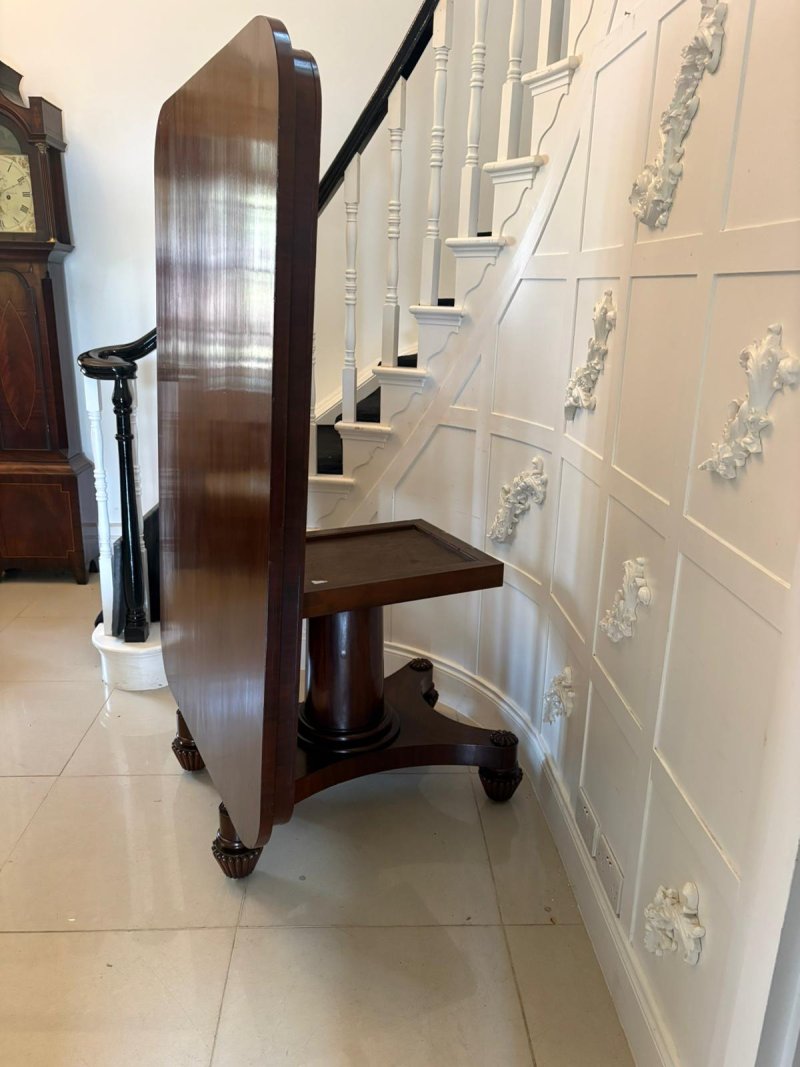 Antique William IV English Figured Mahogany Pedestal Tilt Top Dining Table - Image 11