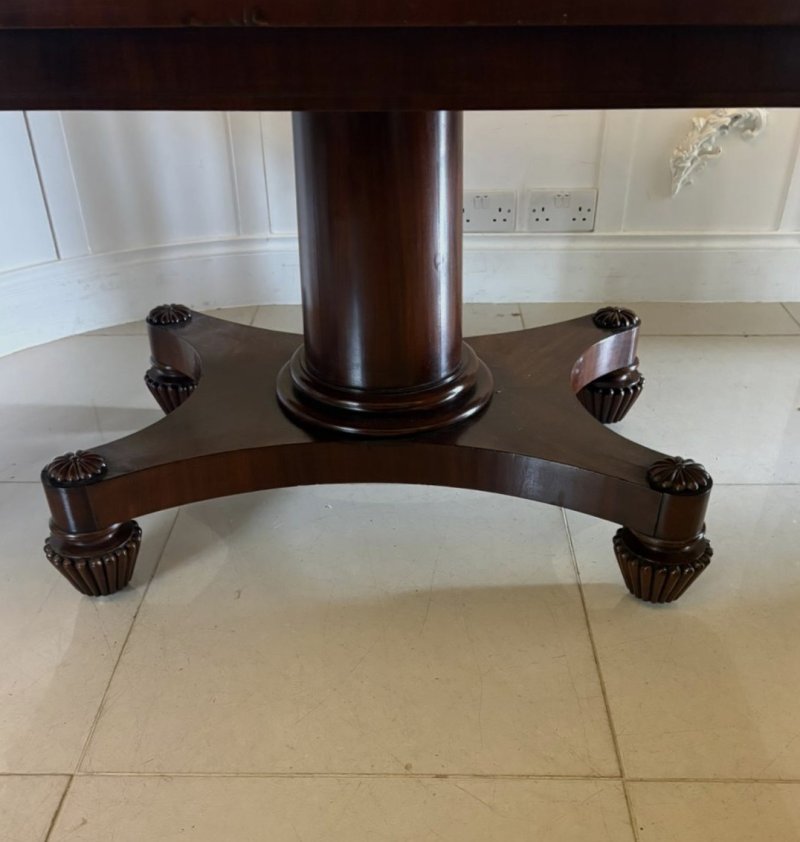Antique William IV English Figured Mahogany Pedestal Tilt Top Dining Table - Image 7
