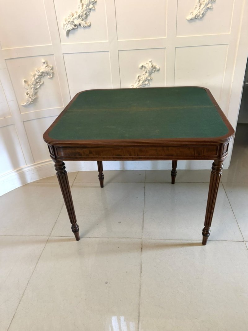 Antique Gillows George III Mahogany Console Hall Card Table Reeded Legs Fold Over Top - Image 4
