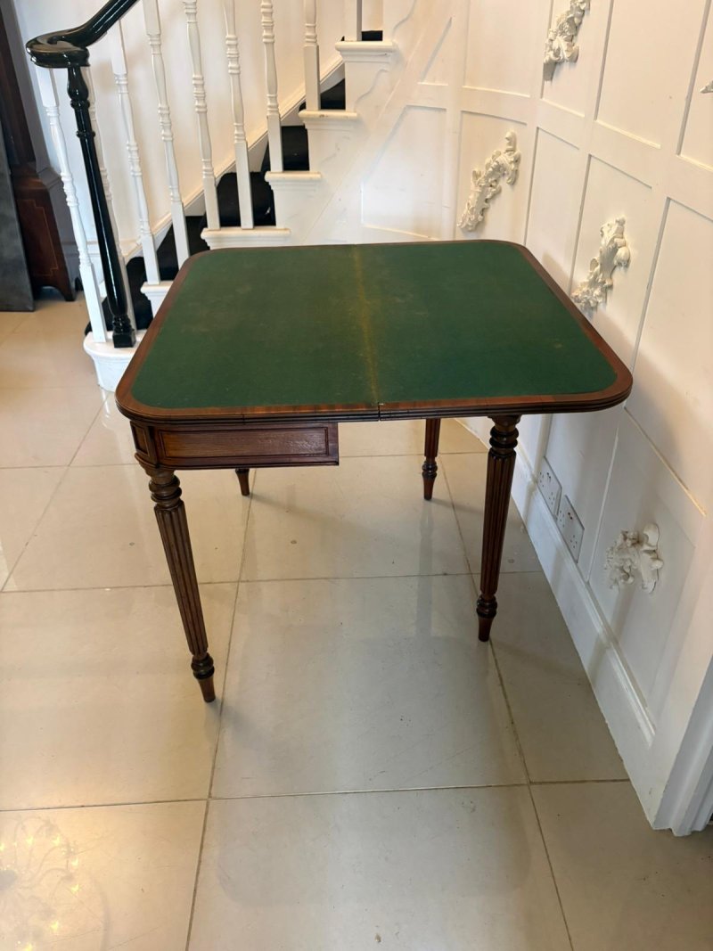 Antique Gillows George III Mahogany Console Hall Card Table Reeded Legs Fold Over Top - Image 3