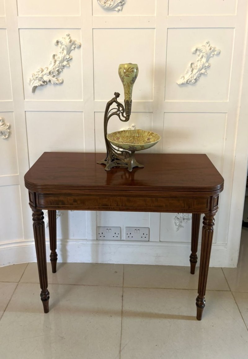 Antique Gillows George III Mahogany Console Hall Card Table Reeded Legs Fold Over Top - Image 6