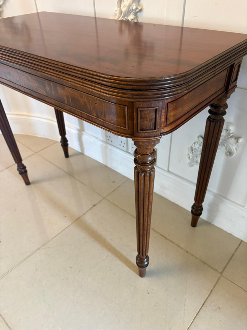 Antique Gillows George III Mahogany Console Hall Card Table Reeded Legs Fold Over Top - Image 7