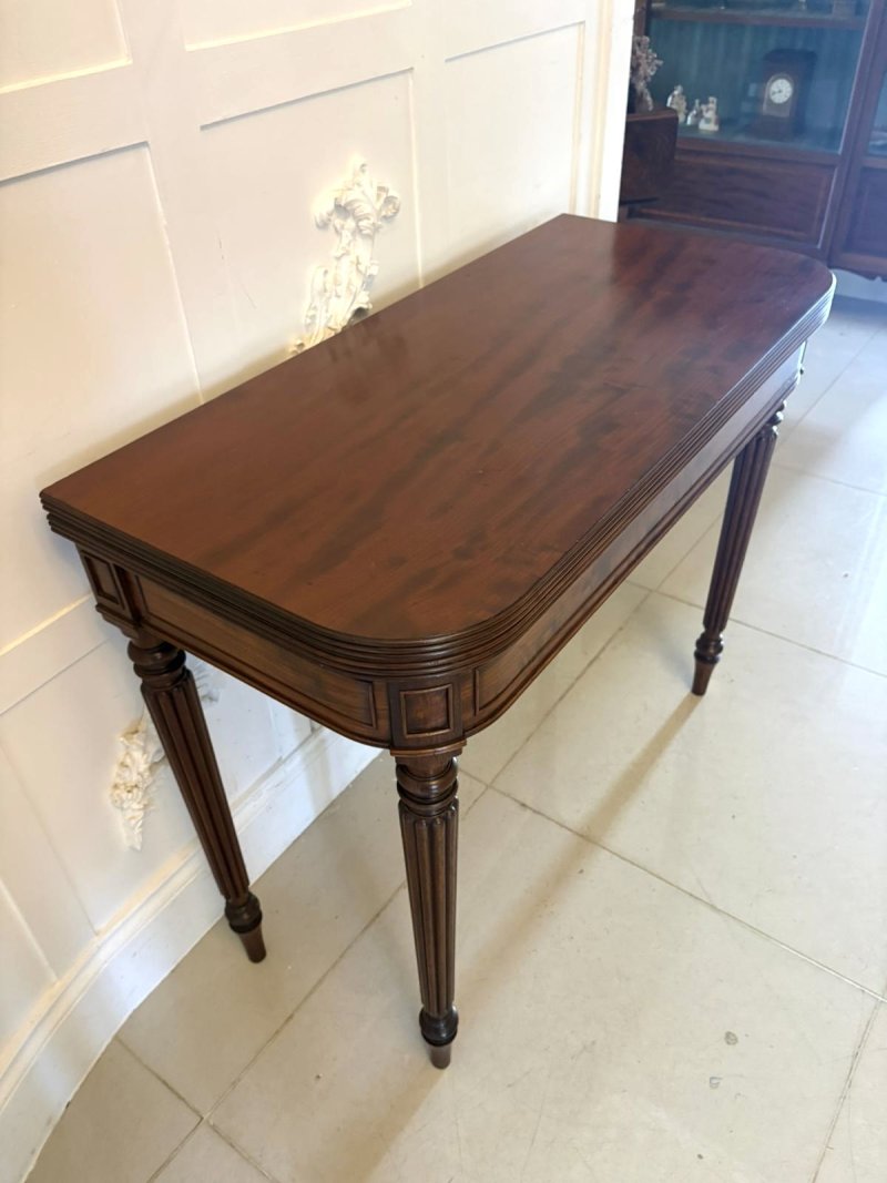 Antique Gillows George III Mahogany Console Hall Card Table Reeded Legs Fold Over Top - Image 11