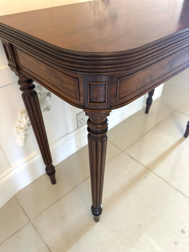 Antique Gillows George III Mahogany Console Hall Card Table Reeded Legs Fold Over Top - Image 13