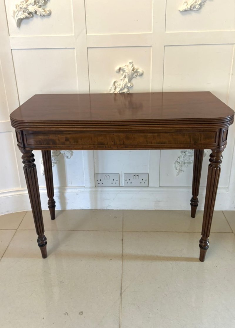 Antique Gillows George III Mahogany Console Hall Card Table Reeded Legs Fold Over Top