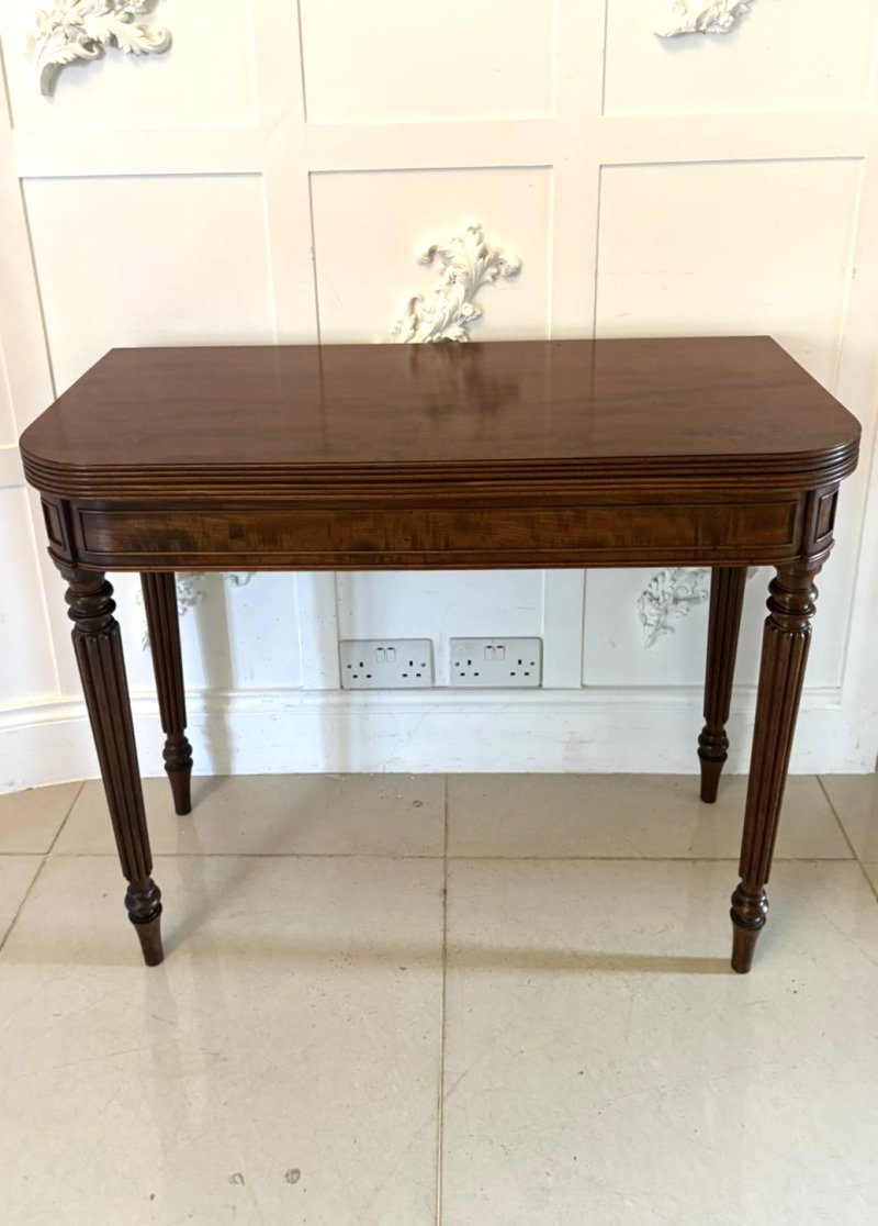 Antique Gillows George III Mahogany Console Hall Card Table Reeded Legs Fold Over Top - Image 2