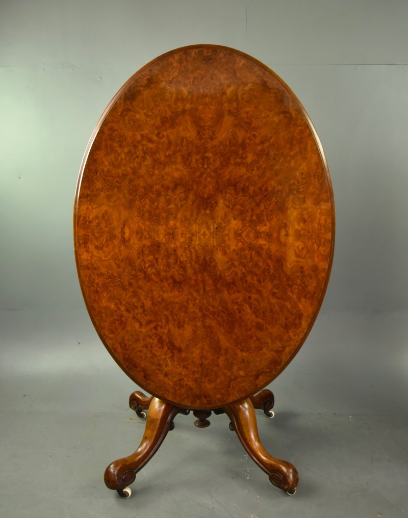 Victorian Oval Burr Walnut Breakfast Table - Image 3
