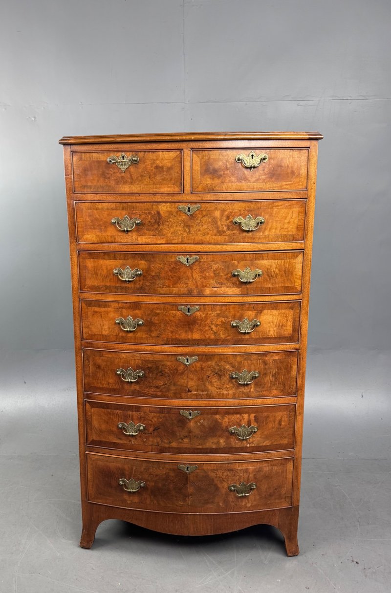 Walnut Bowfront Chest Of Drawers