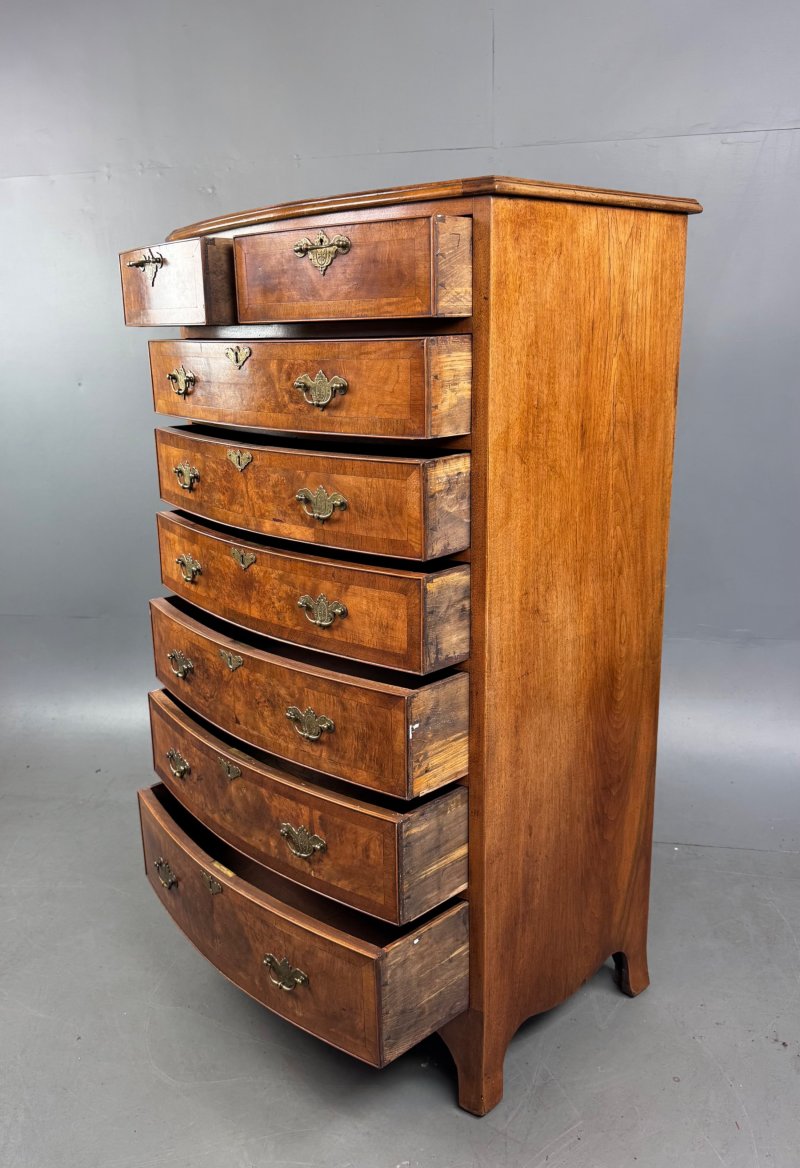 Walnut Bowfront Chest Of Drawers - Image 4