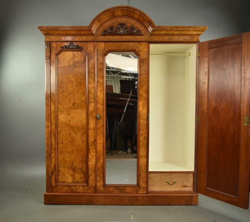 Victorian Burr Walnut Triple Wardrobe Compactom - Image 2