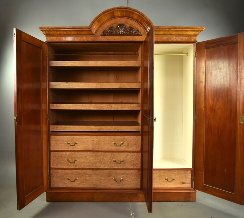 Victorian Burr Walnut Triple Wardrobe Compactom - Image 3
