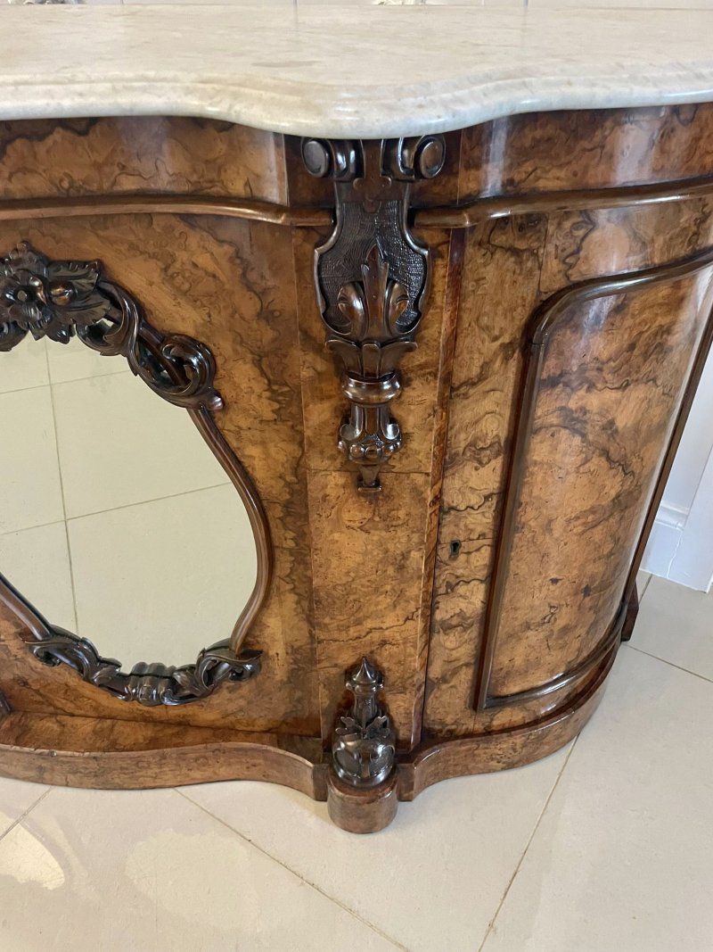 Outstanding Quality Antique Victorian Burr Walnut And Carved Mirror Back Credenza/Sideboard - Image 15