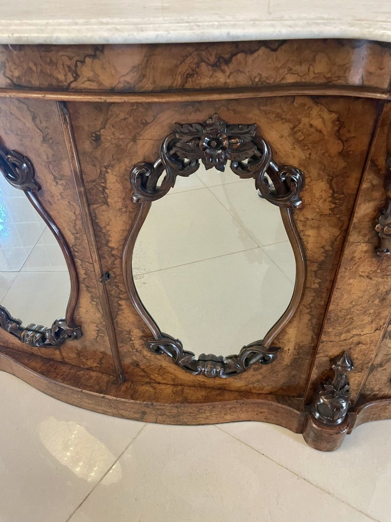 Outstanding Quality Antique Victorian Burr Walnut And Carved Mirror Back Credenza/Sideboard - Image 16