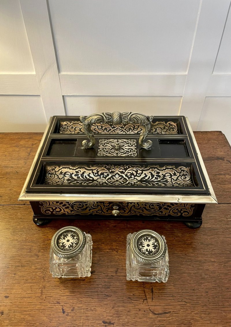 Fine Quality Antique Victorian French Freestanding Inlaid Boulle Desk Set - Image 12