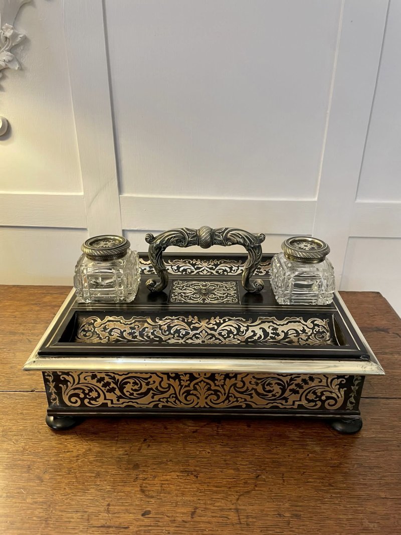 Fine Quality Antique Victorian French Freestanding Inlaid Boulle Desk Set - Image 4