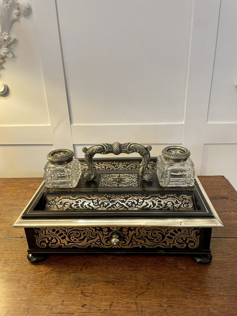 Fine Quality Antique Victorian French Freestanding Inlaid Boulle Desk Set