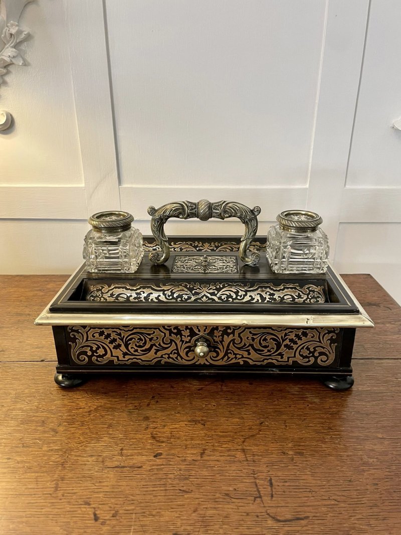 Fine Quality Antique Victorian French Freestanding Inlaid Boulle Desk Set - Image 10