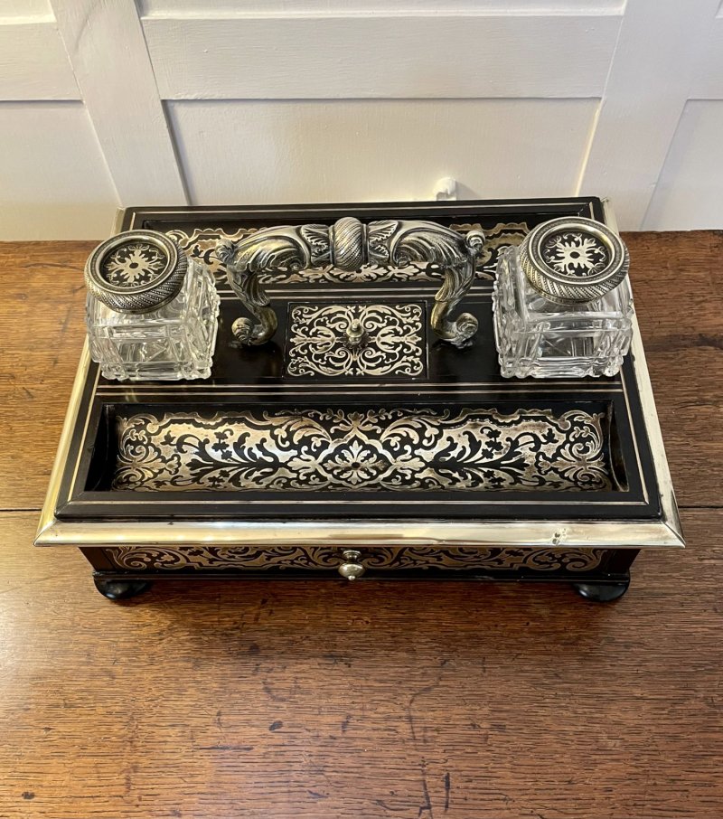 Fine Quality Antique Victorian French Freestanding Inlaid Boulle Desk Set - Image 13