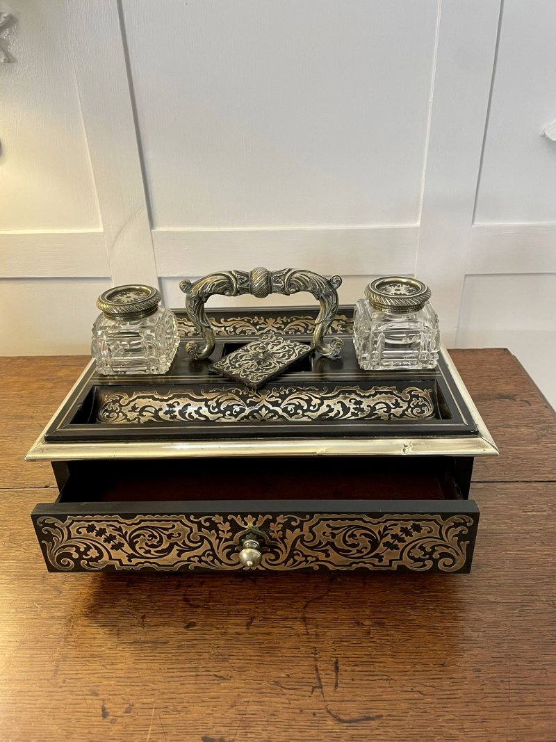 Fine Quality Antique Victorian French Freestanding Inlaid Boulle Desk Set - Image 2