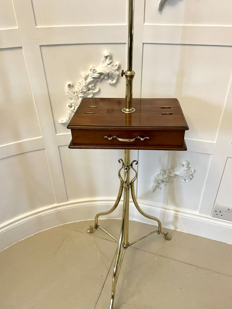 Unusual Antique Victorian Quality Mahogany and Brass Adjustable Mirror on Stand - Image 5