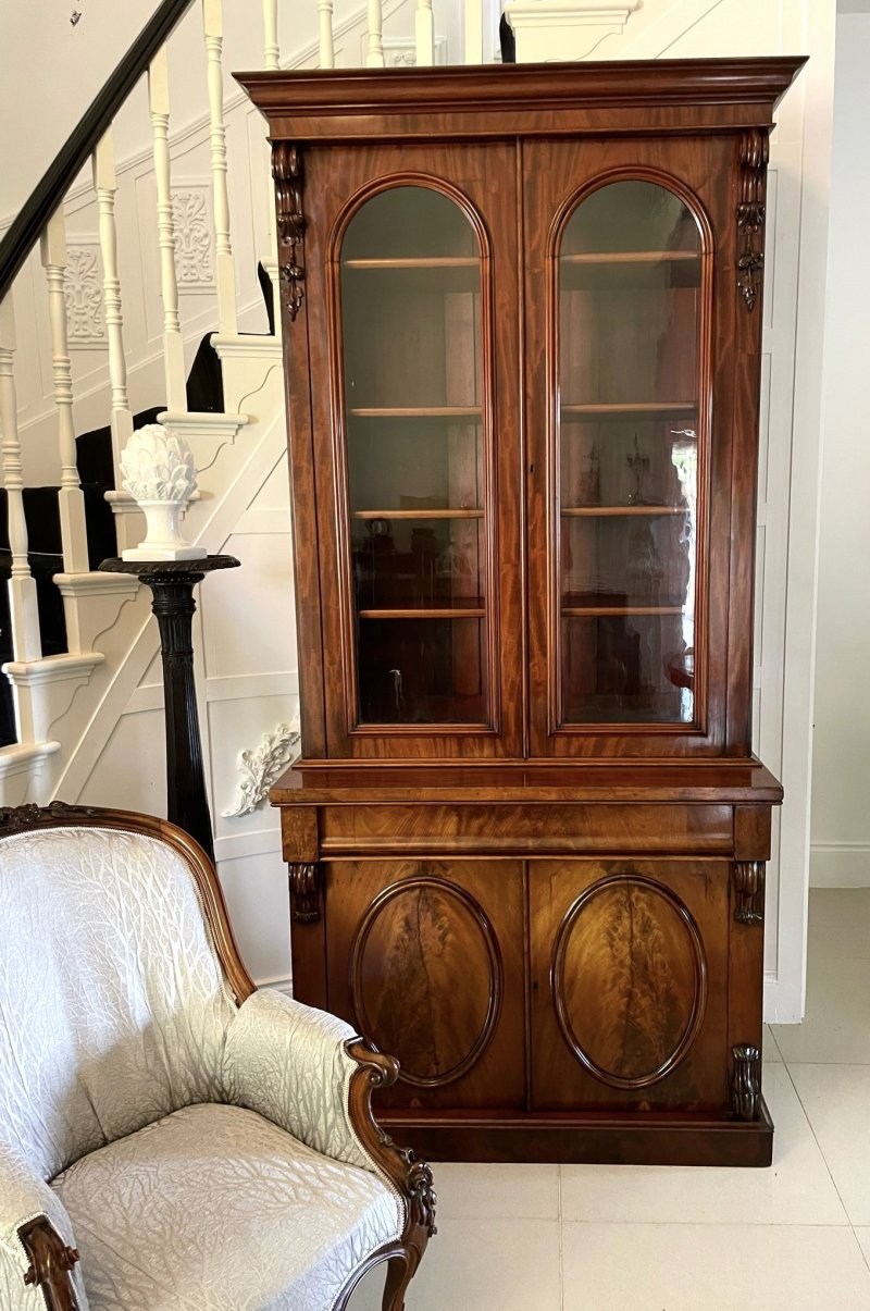 Outstanding Quality Antique Victorian Figured Mahogany Glazed Cupboard Bookcase - Image 3