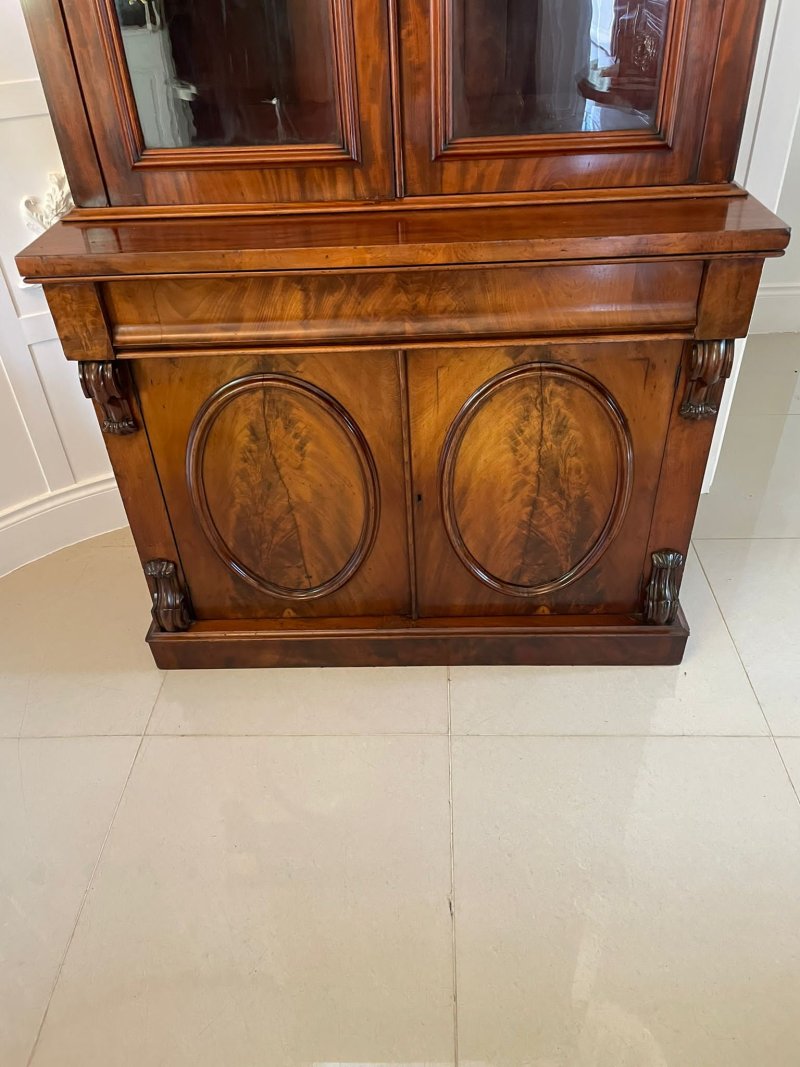 Outstanding Quality Antique Victorian Figured Mahogany Glazed Cupboard Bookcase - Image 9