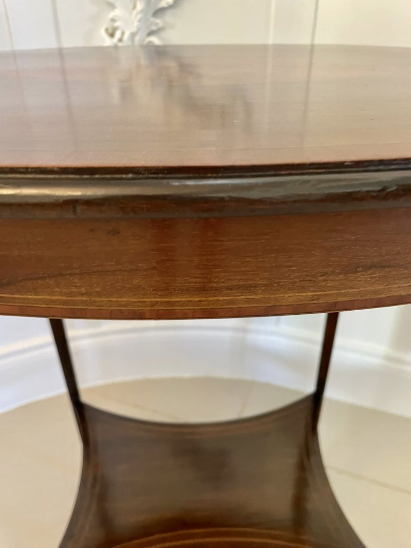 Antique Edwardian Oval Quality Mahogany Inlaid Lamp Table - Image 6
