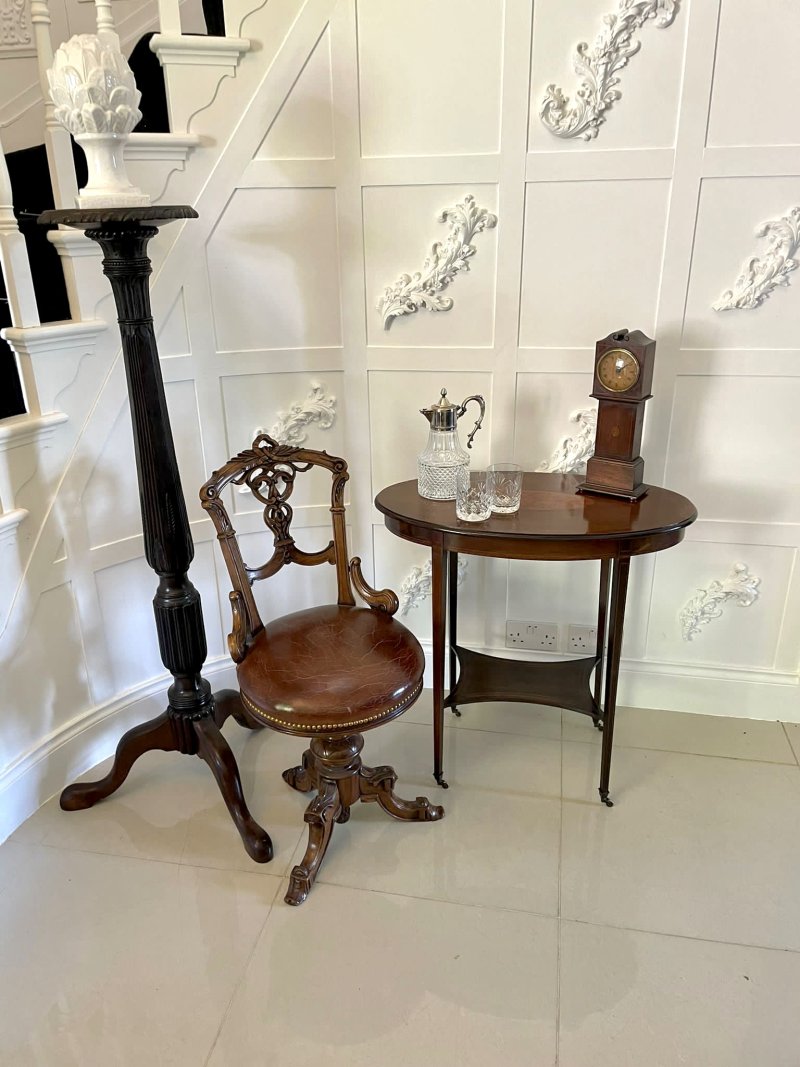 Antique Edwardian Oval Quality Mahogany Inlaid Lamp Table - Image 3