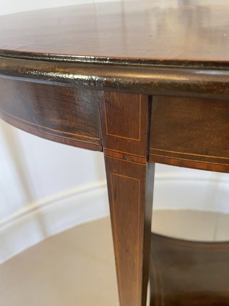 Antique Edwardian Oval Quality Mahogany Inlaid Lamp Table - Image 13
