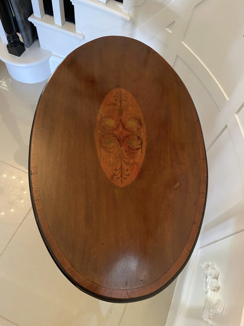 Antique Edwardian Oval Quality Mahogany Inlaid Lamp Table - Image 12