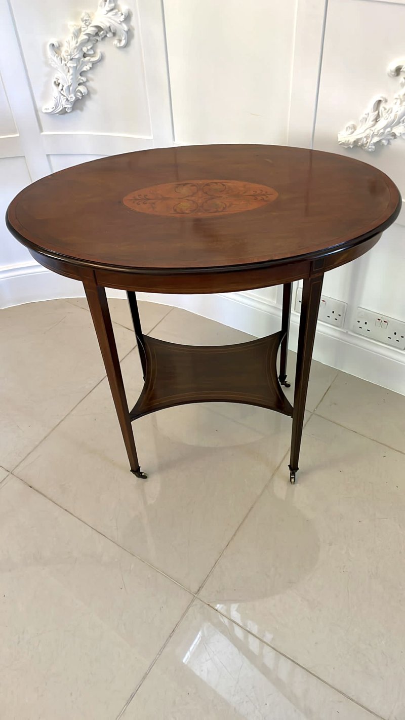Antique Edwardian Oval Quality Mahogany Inlaid Lamp Table