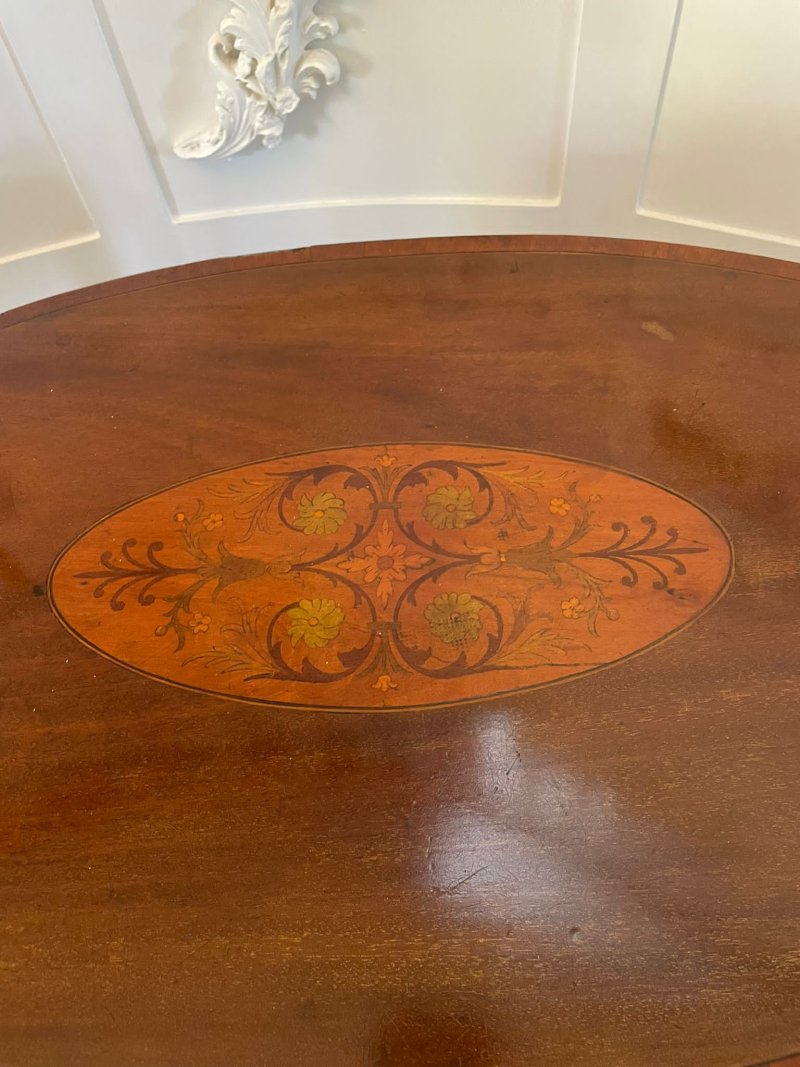 Antique Edwardian Oval Quality Mahogany Inlaid Lamp Table - Image 7