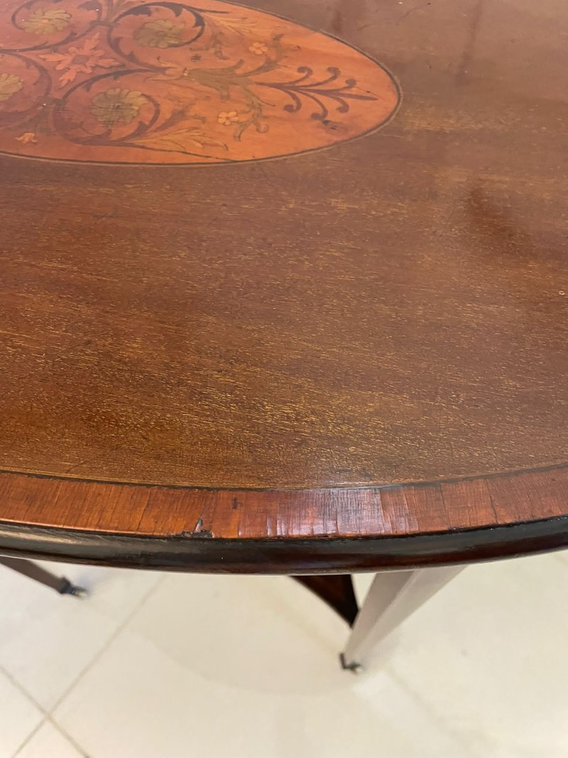 Antique Edwardian Oval Quality Mahogany Inlaid Lamp Table - Image 9