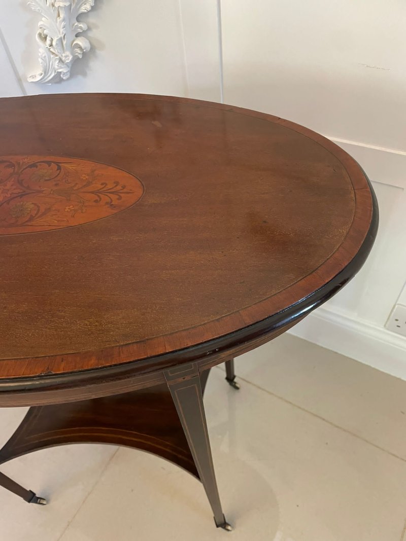 Antique Edwardian Oval Quality Mahogany Inlaid Lamp Table - Image 10