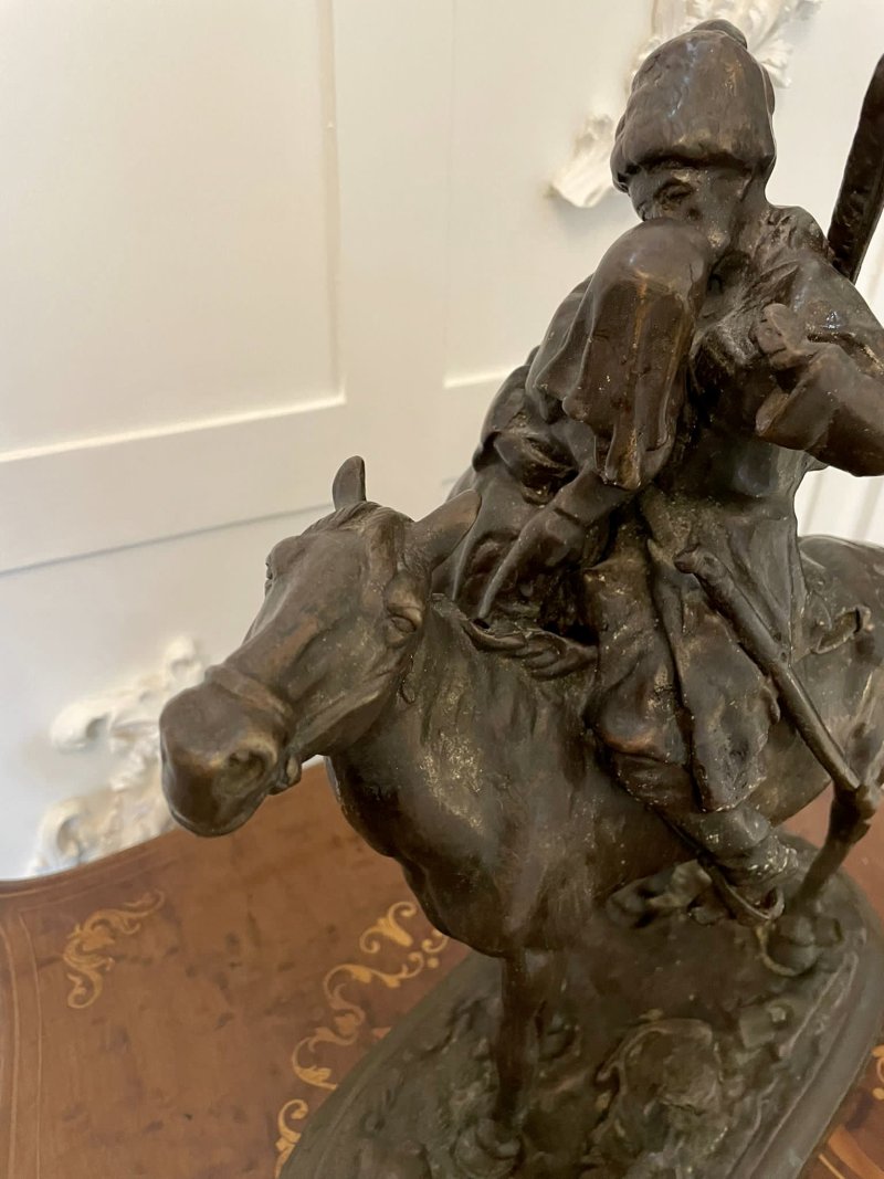 Antique Victorian Quality Bronze Figure of a Cossack on Horseback - Image 7