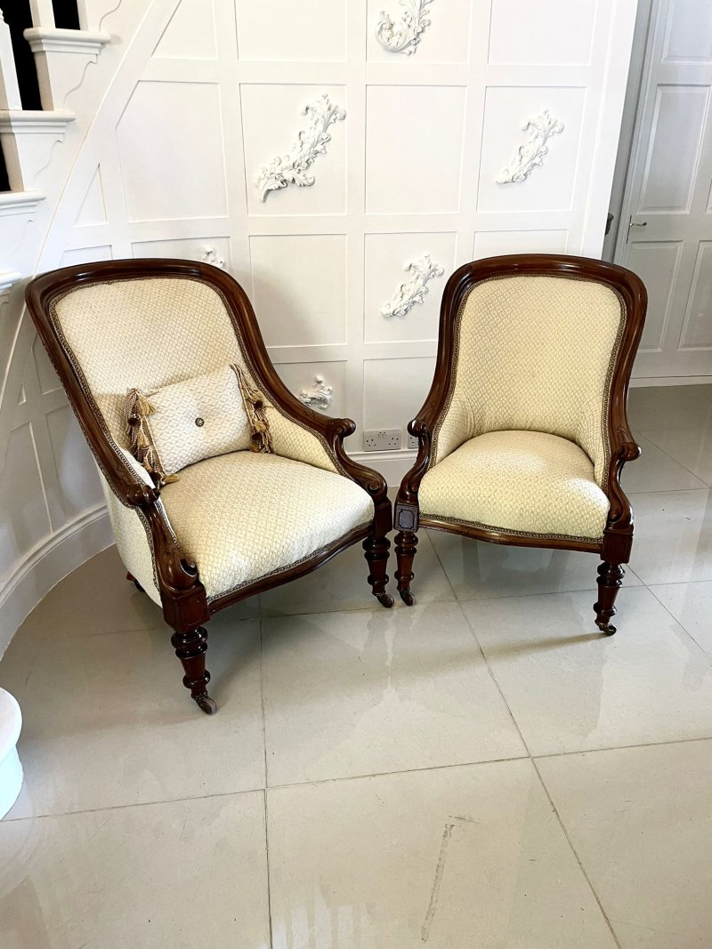 Unusual Pair of Antique Victorian Quality Mahogany Armchairs