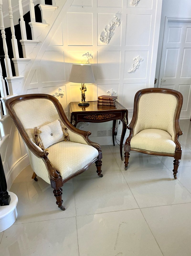 Unusual Pair of Antique Victorian Quality Mahogany Armchairs - Image 4