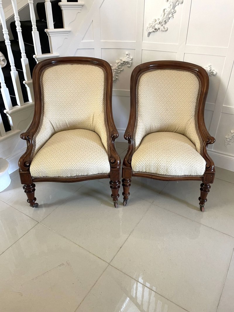 Unusual Pair of Antique Victorian Quality Mahogany Armchairs - Image 2